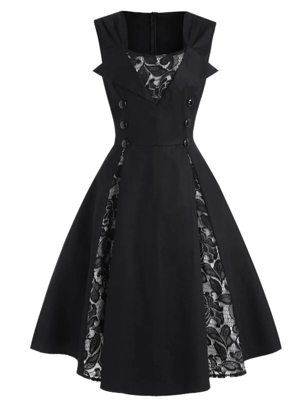1950s Patchwork Button Decor Dress