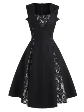 1950s Patchwork Button Decor Dress
