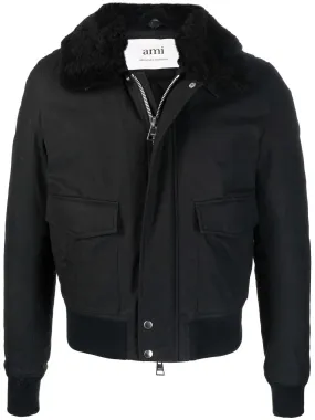 AMI PARIS Shearling Collar Jacket Black