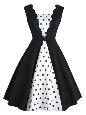 Black 1950s Polka Dot Patchwork Dress