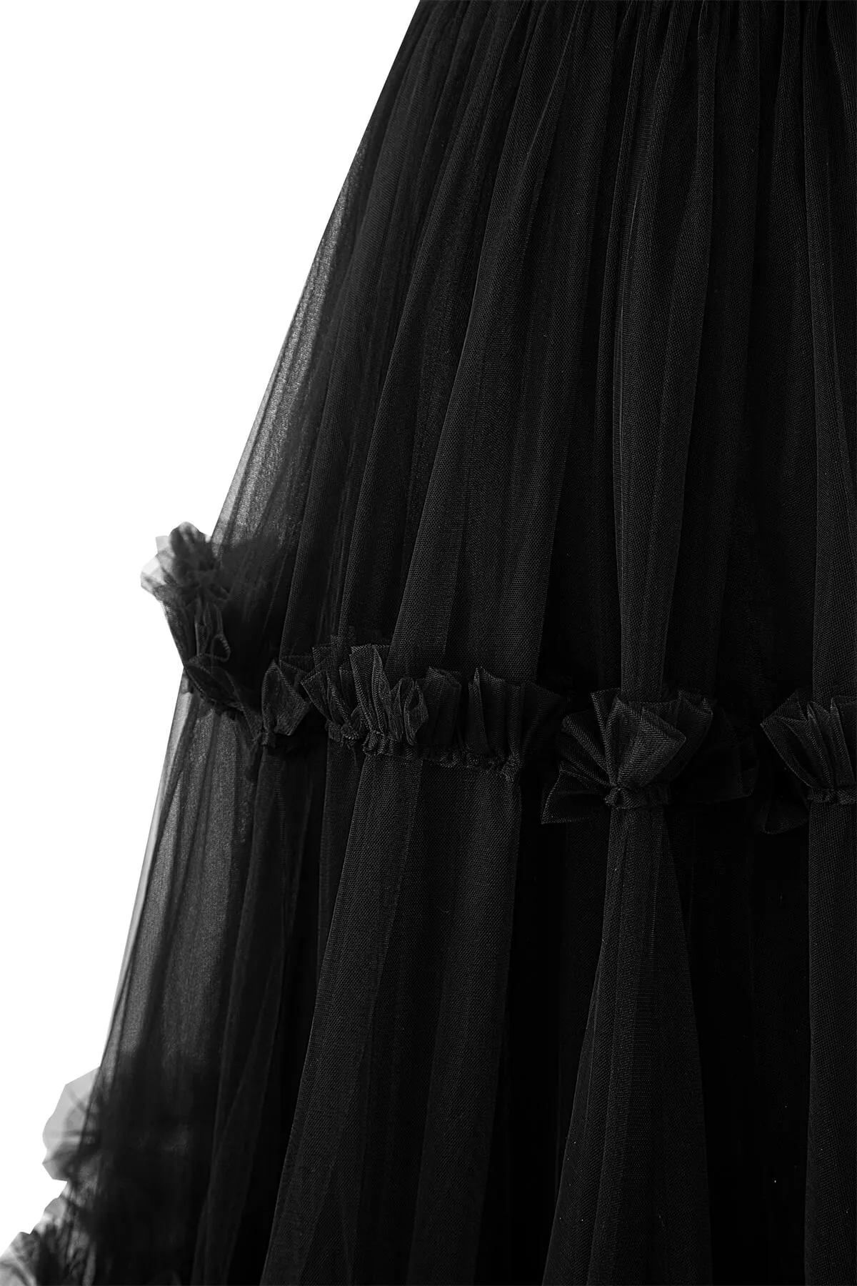 Black Sweetheart A-Line Tea Length Ruffled Tulle Prom Dress