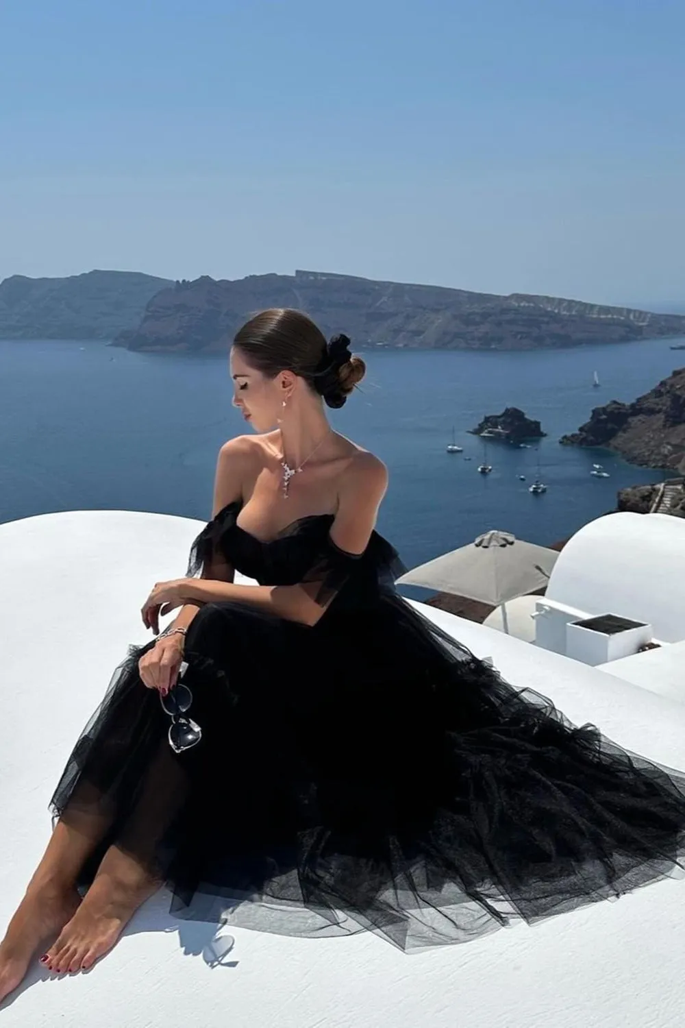 Black Sweetheart A-Line Tea Length Ruffled Tulle Prom Dress