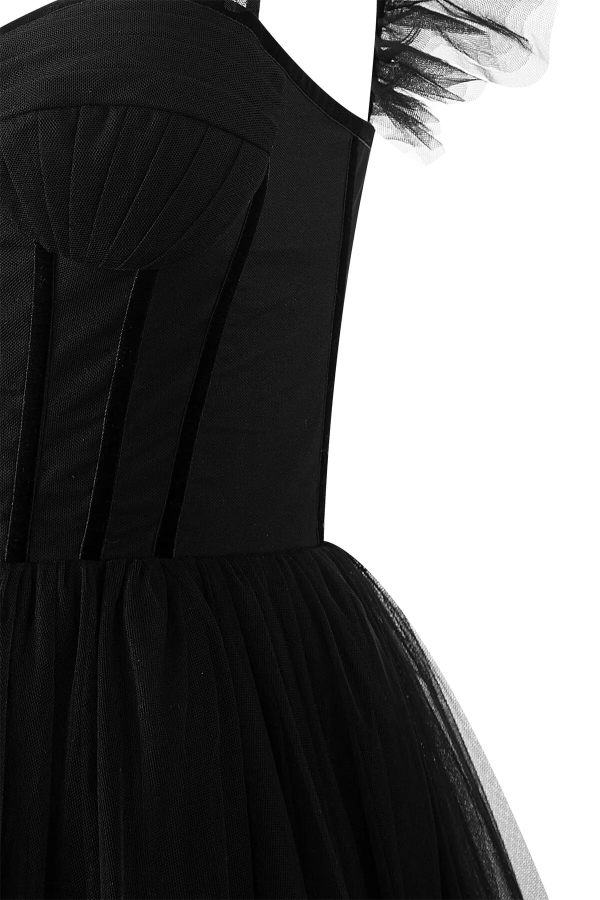Black Sweetheart A-Line Tea Length Ruffled Tulle Prom Dress