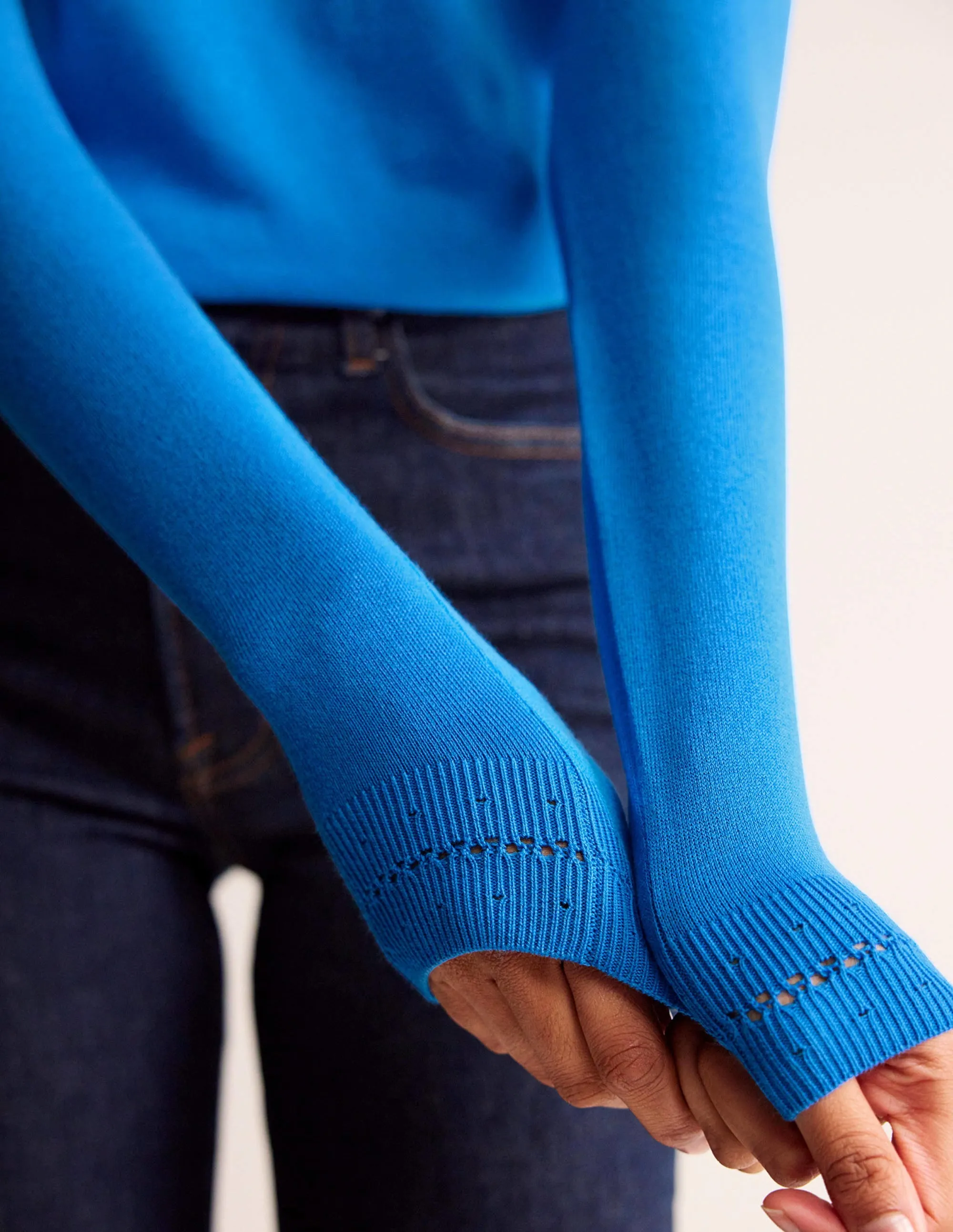 Catriona Cotton Crew Jumper-Bright Cyan Blue