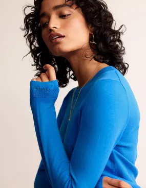 Catriona Cotton Crew Jumper-Bright Cyan Blue