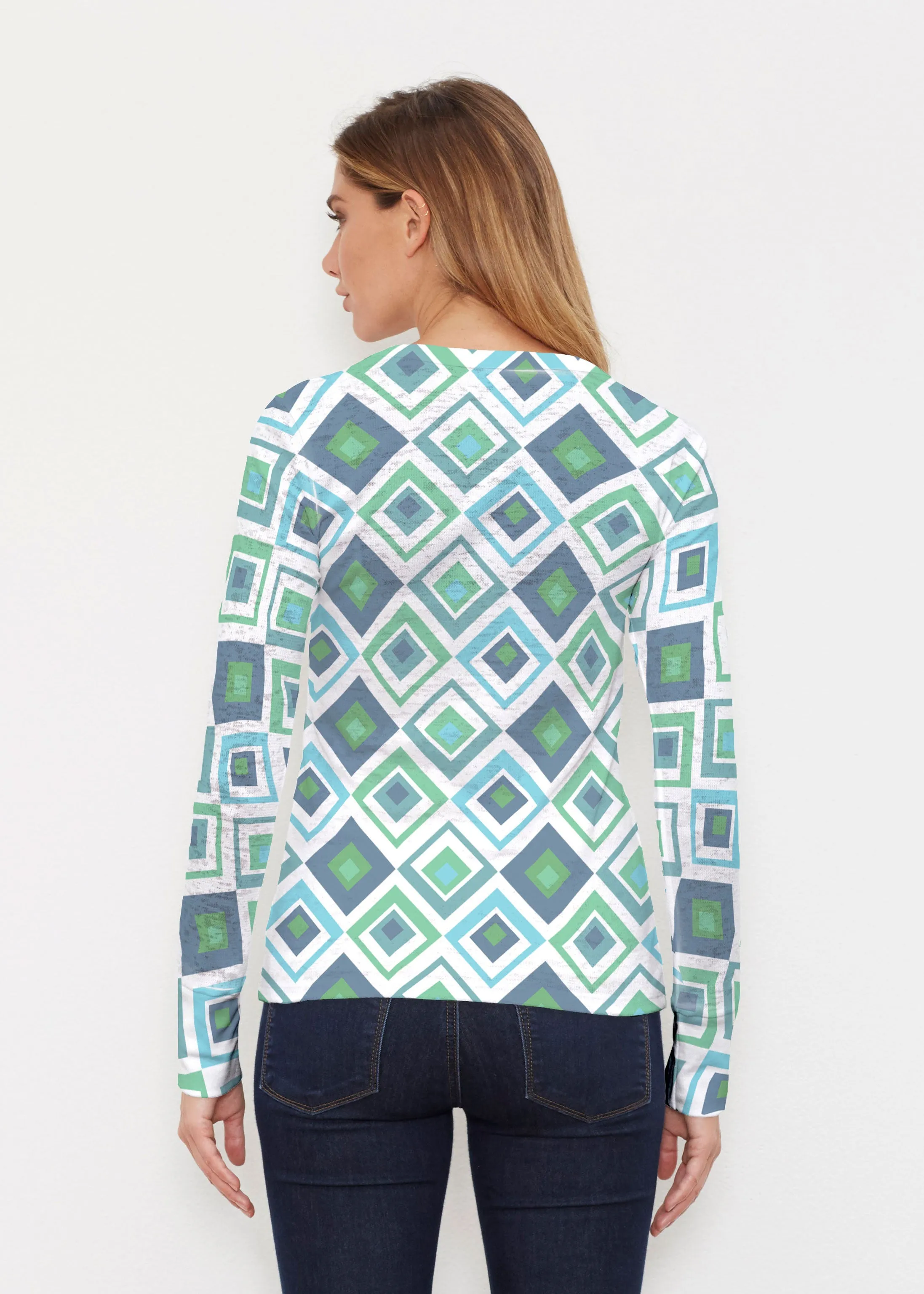Cubed Blue (7807) ~ Thermal Long Sleeve Crew Shirt
