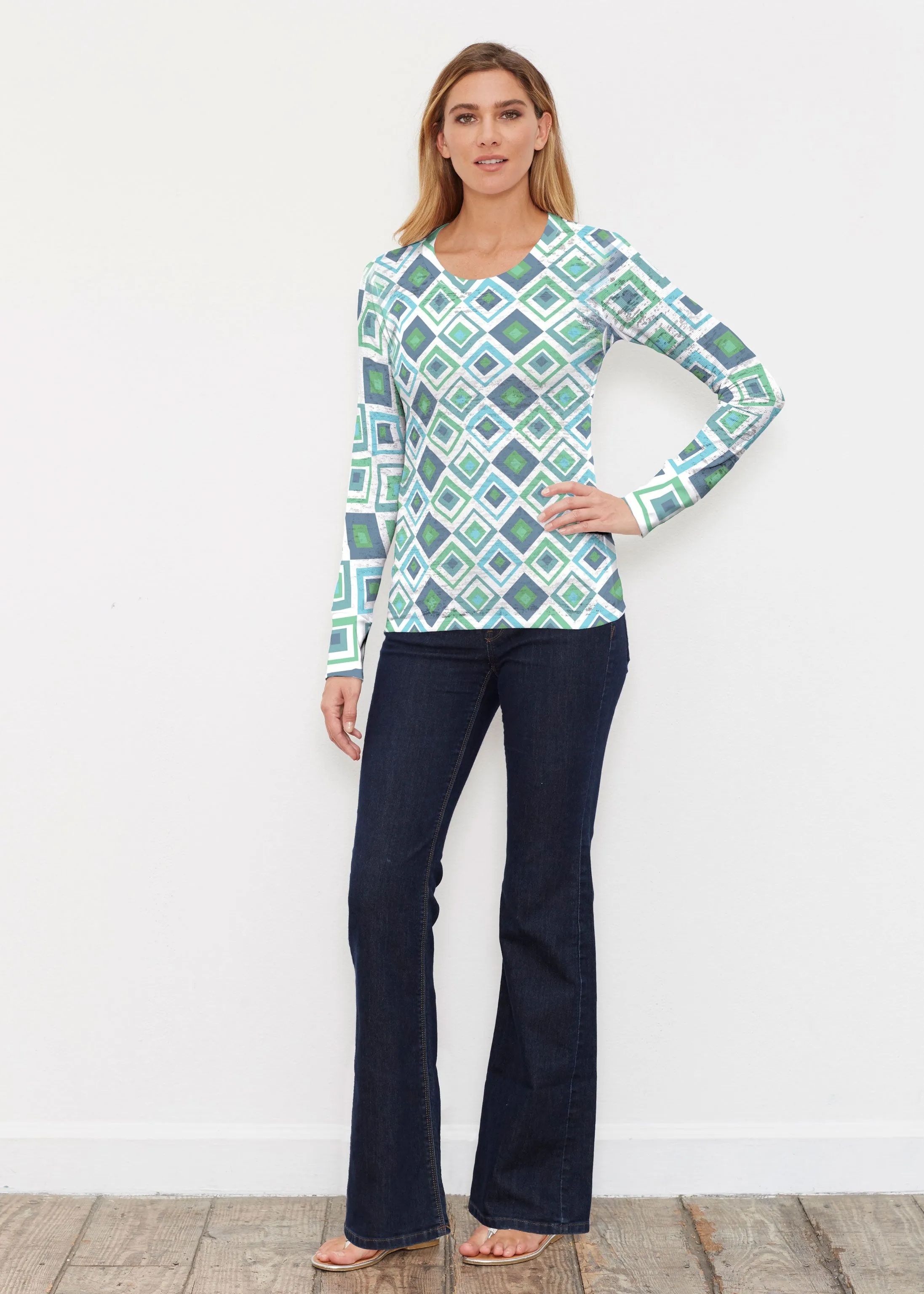 Cubed Blue (7807) ~ Thermal Long Sleeve Crew Shirt