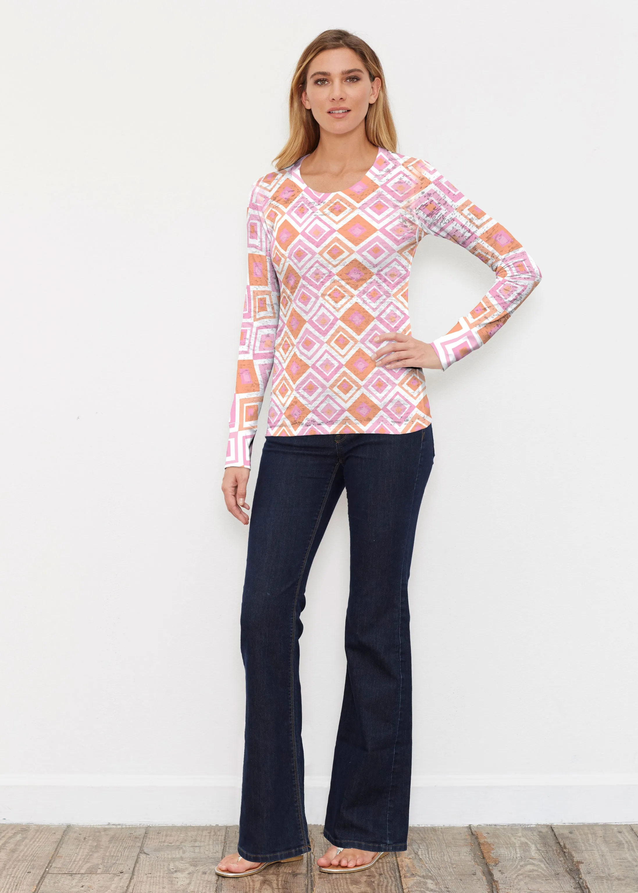 Cubed Pink (7809) ~ Thermal Long Sleeve Crew Shirt