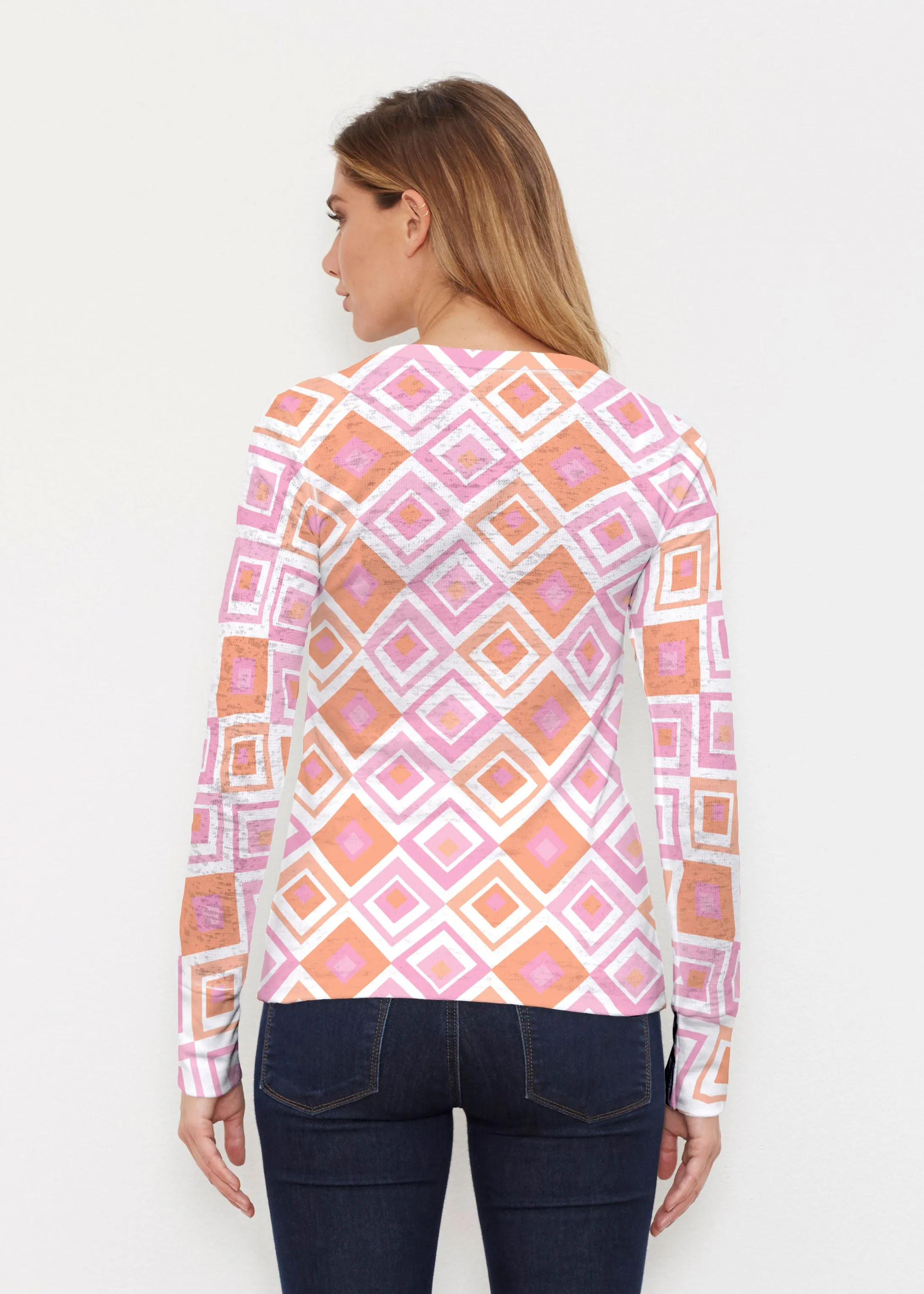 Cubed Pink (7809) ~ Thermal Long Sleeve Crew Shirt