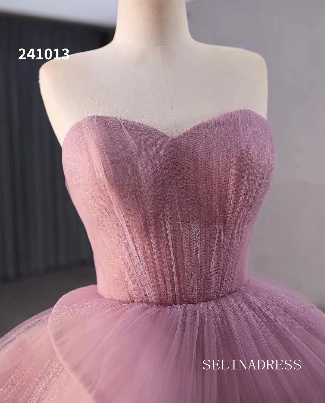 Dusty Rose Beaded Tiered Ruched Wedding Dress Sweetheart Quinceanera Dress 241013