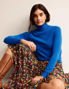 Eva Cashmere Roll Neck Jumper-Cyan
