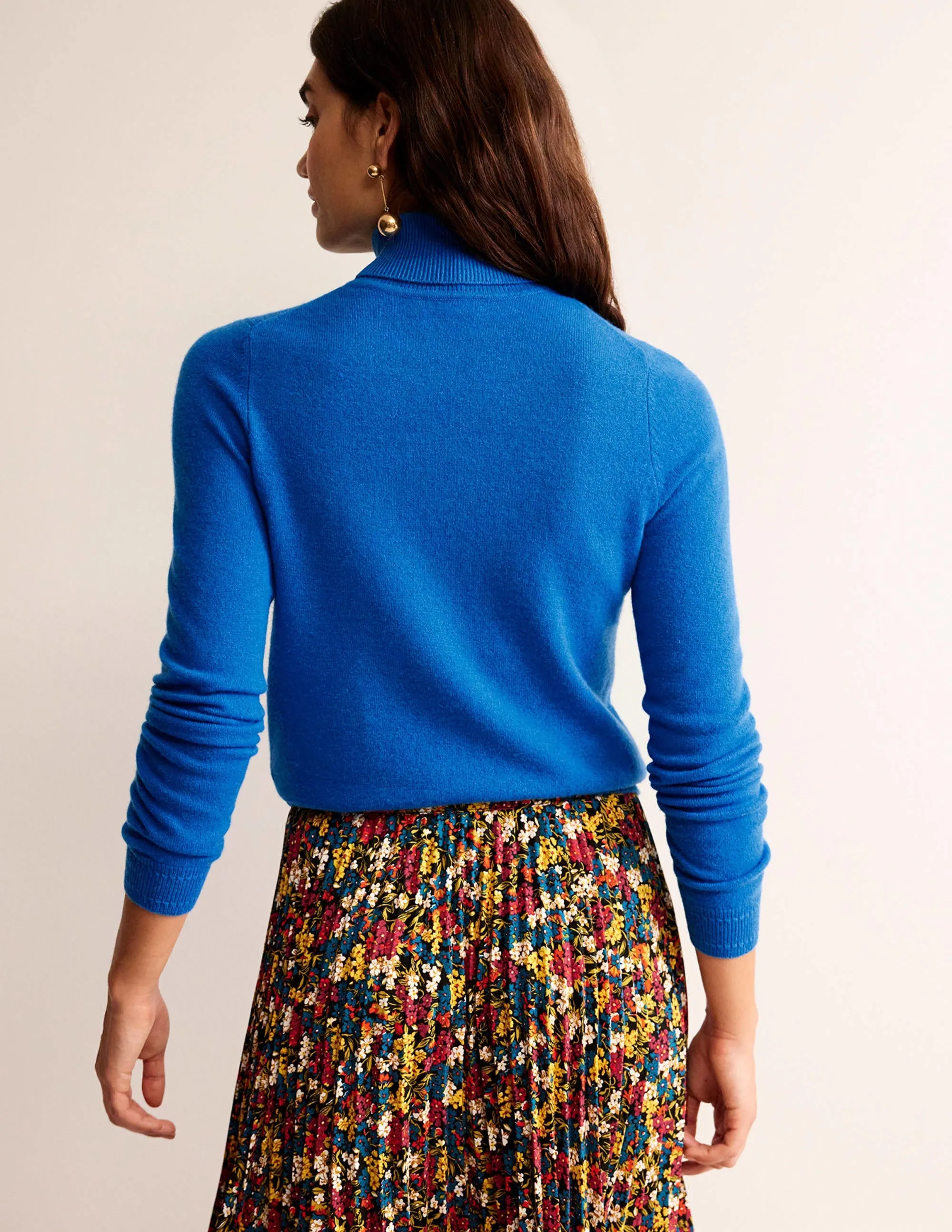 Eva Cashmere Roll Neck Jumper-Cyan