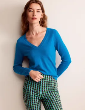 Eva Cashmere V-Neck Jumper-Cyan