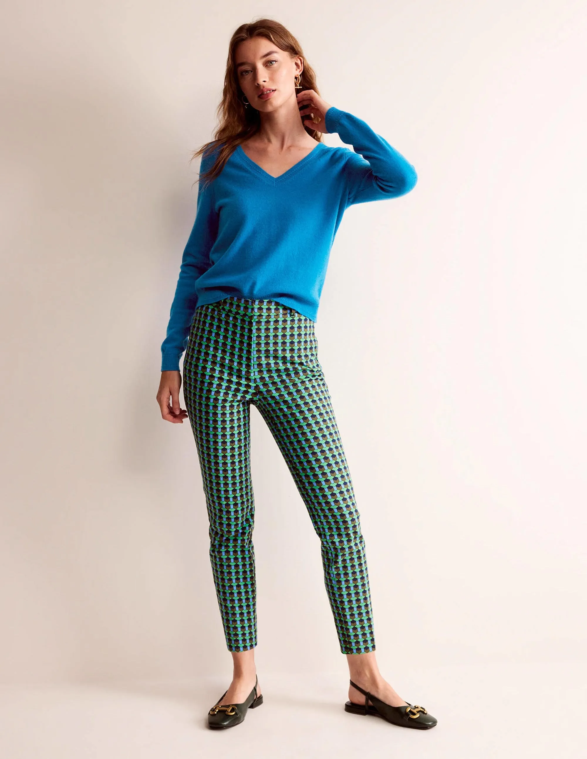 Eva Cashmere V-Neck Jumper-Cyan