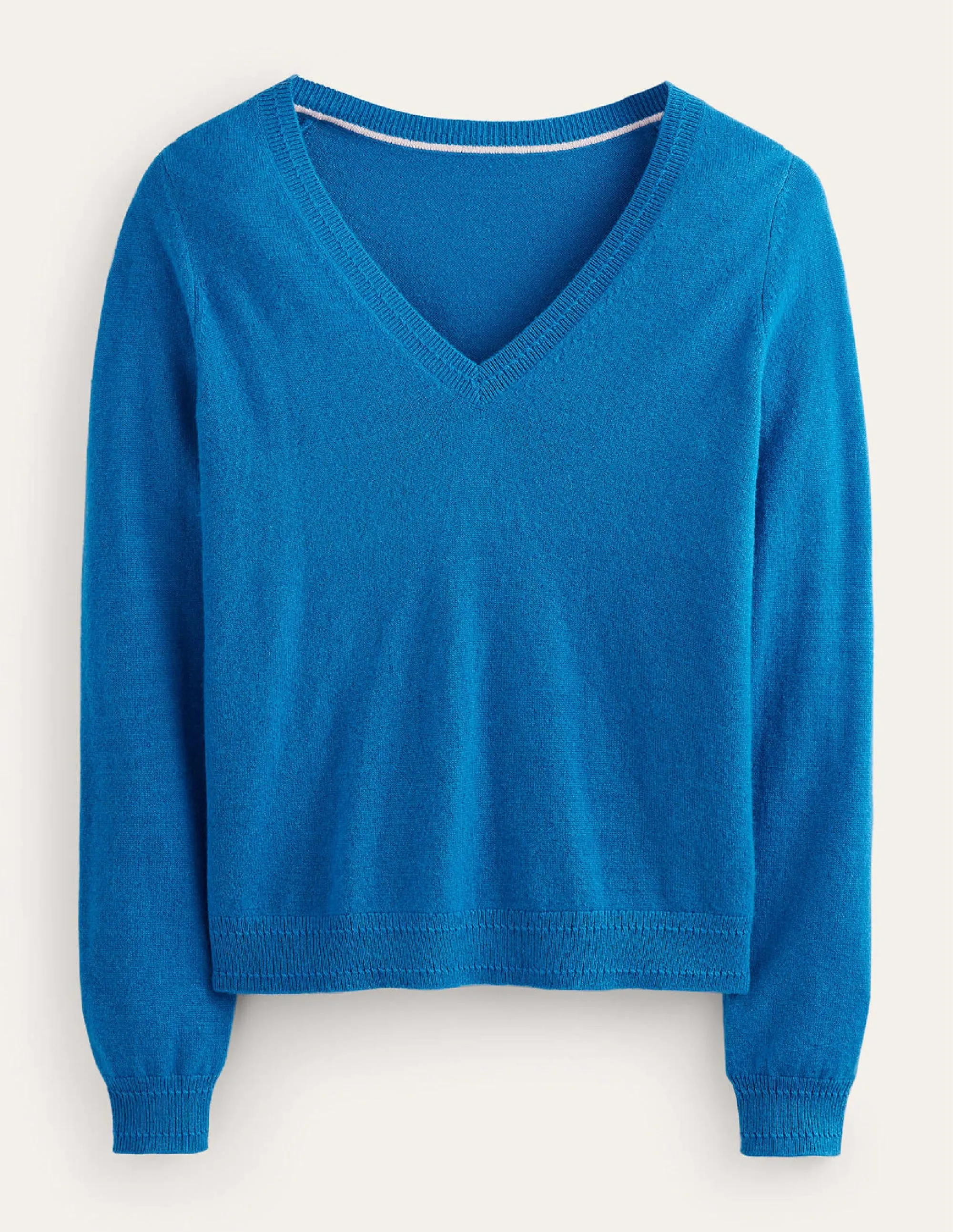 Eva Cashmere V-Neck Jumper-Cyan