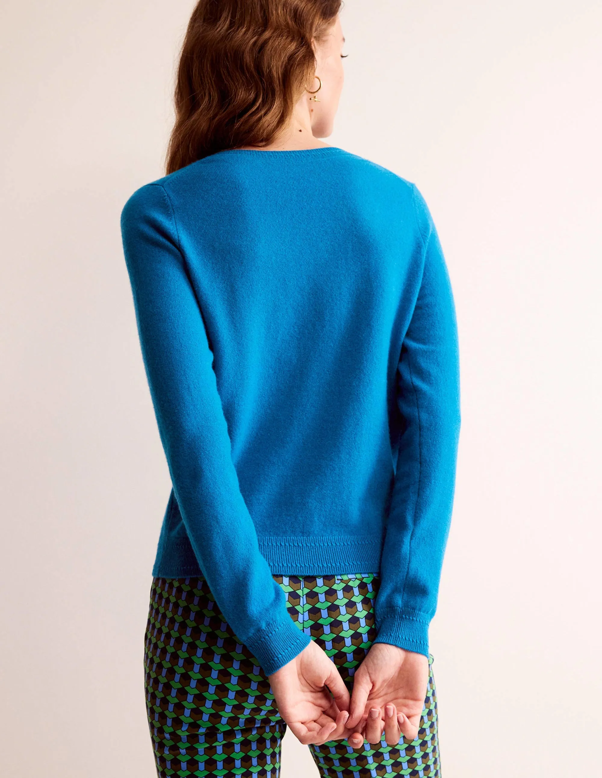 Eva Cashmere V-Neck Jumper-Cyan