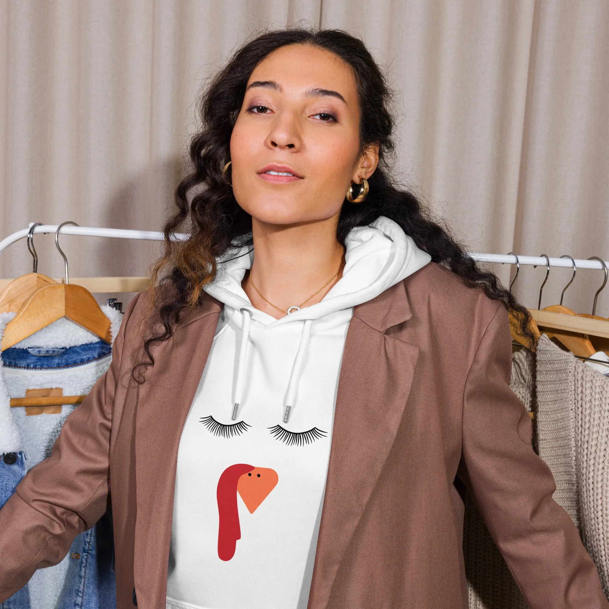 Female Turkey Thanksgiving  Graphic Women Eco Raglan Hoodie