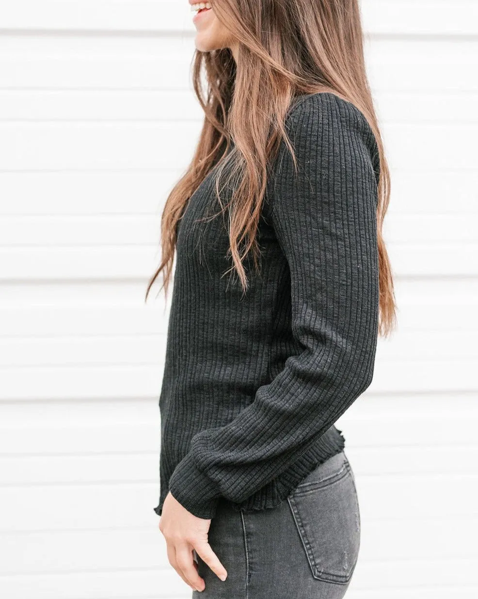 Frilled Turtleneck Long Sleeve Top
