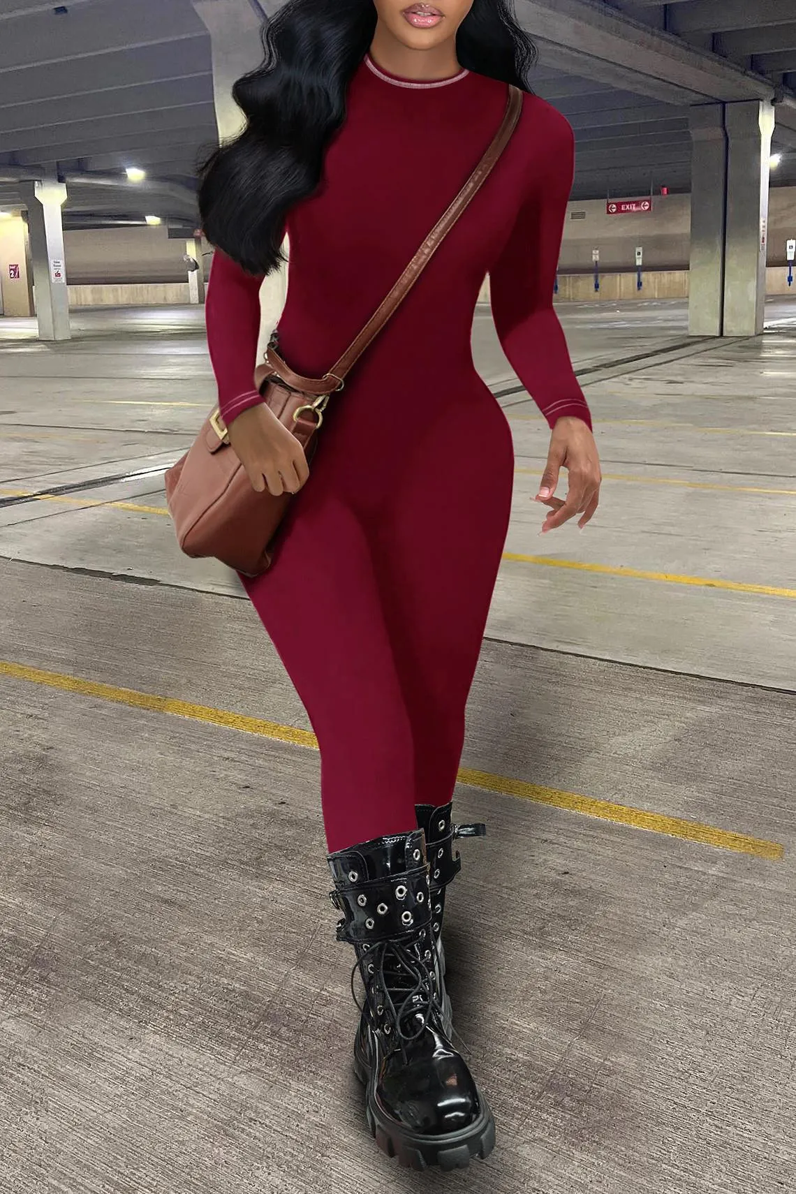 Hnzxzm tailgate outfit black women Autumn Solid Color Slim Jumpsuit