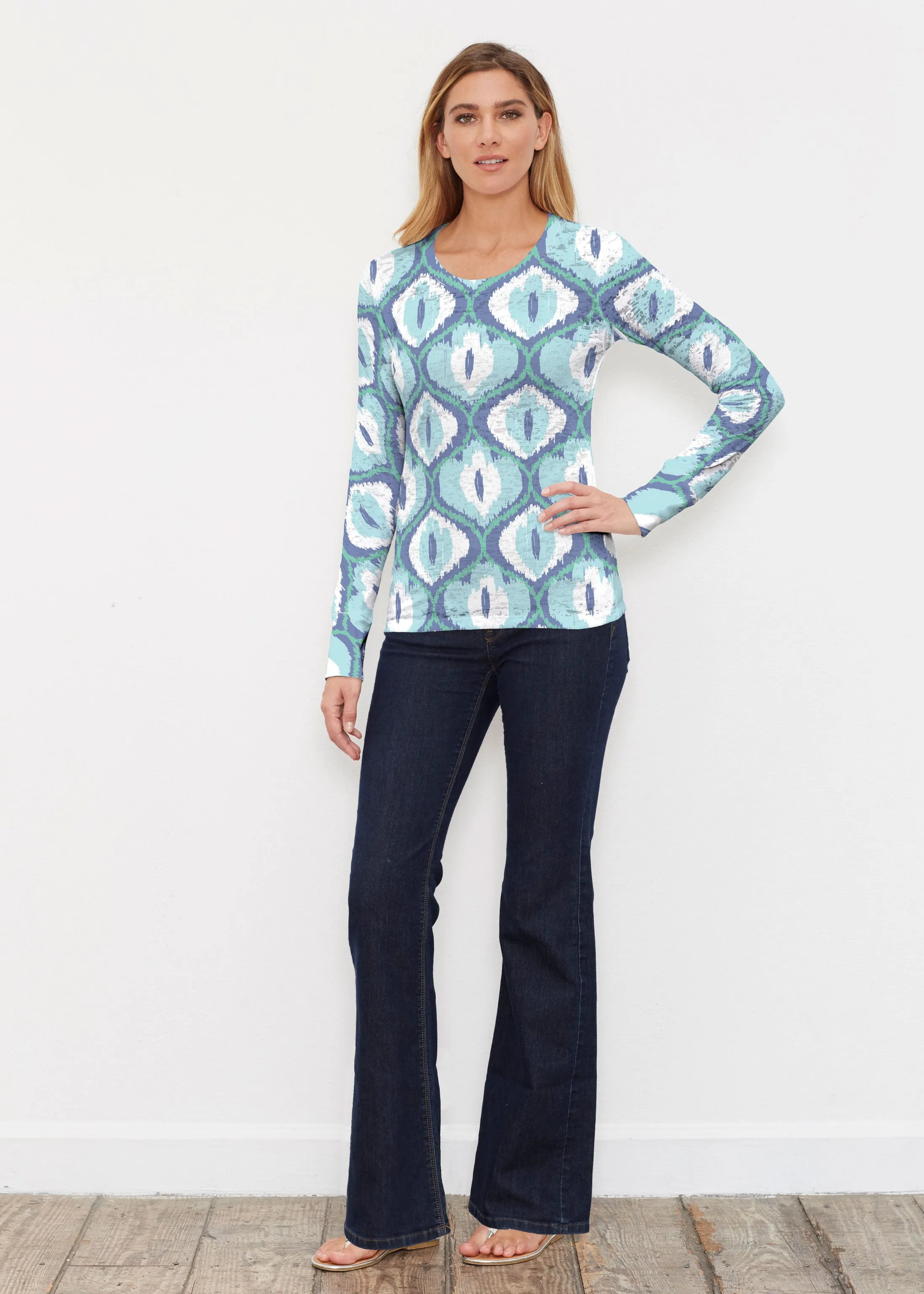 Ikat Buds Blue (8075) ~ Thermal Long Sleeve Crew Shirt