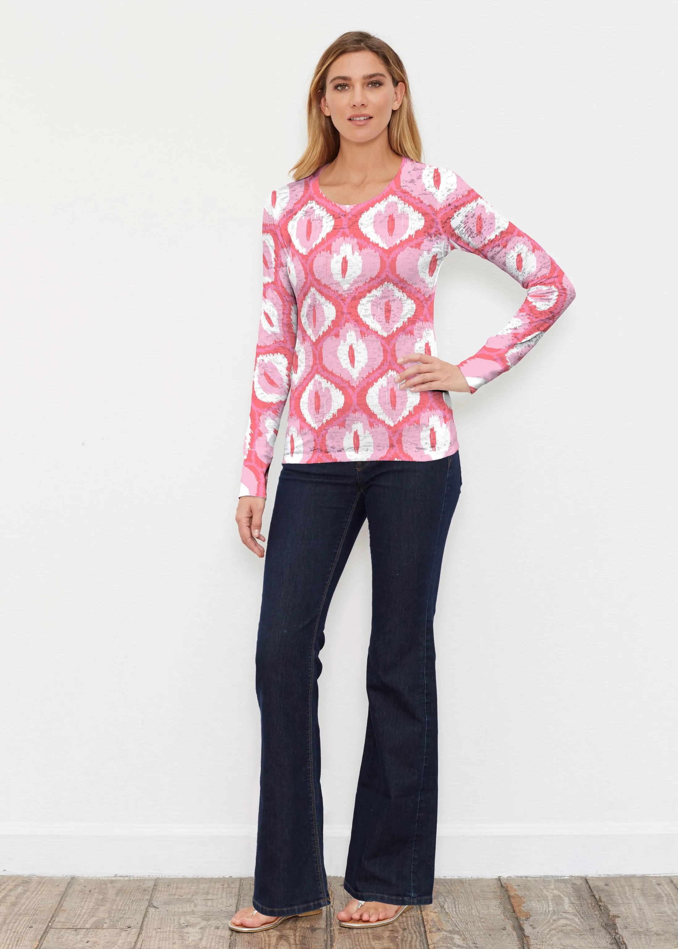 Ikat Buds Red/Pink (8096) ~ Thermal Long Sleeve Crew Shirt