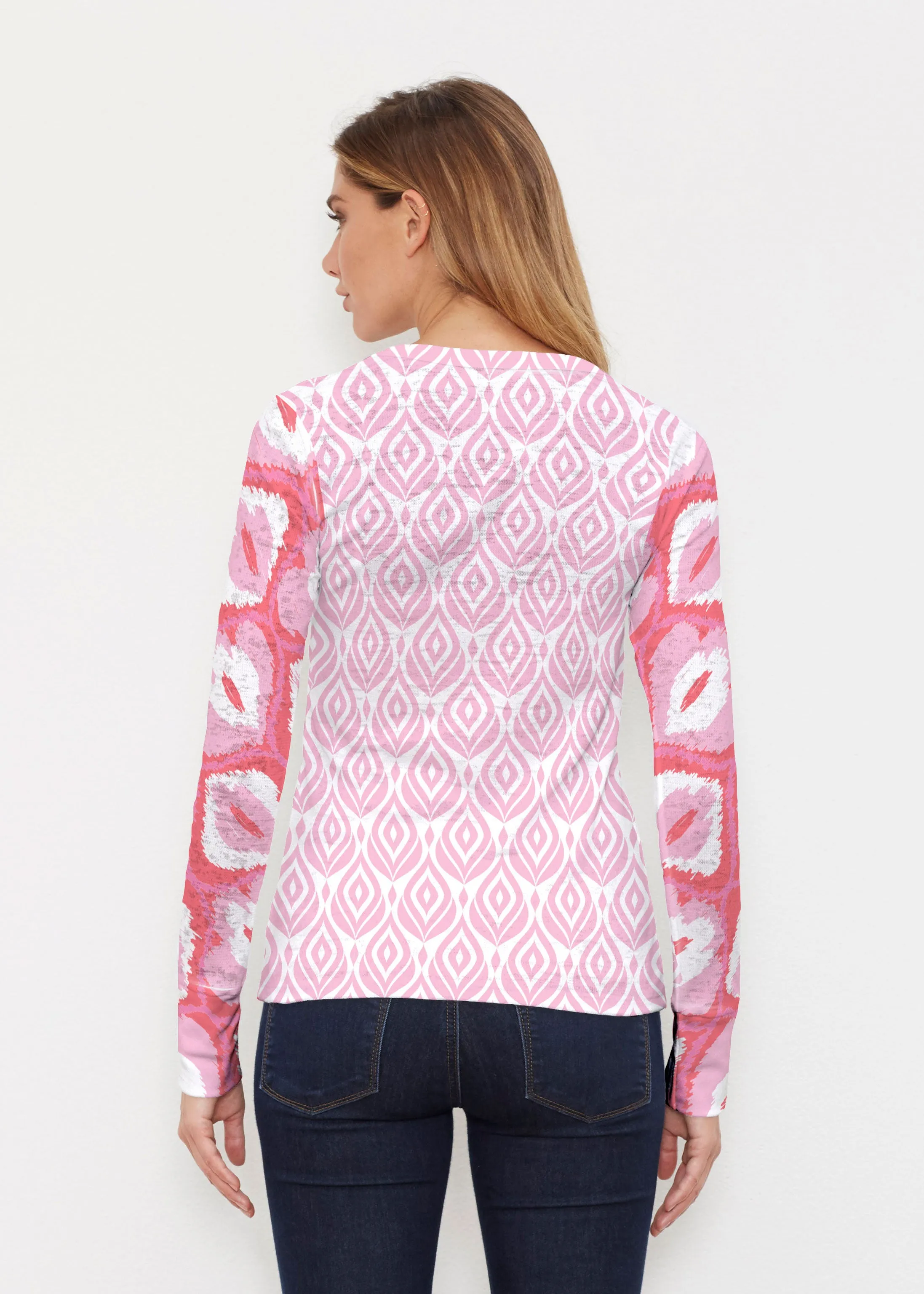 Ikat Buds Red/Pink (8096) ~ Thermal Long Sleeve Crew Shirt