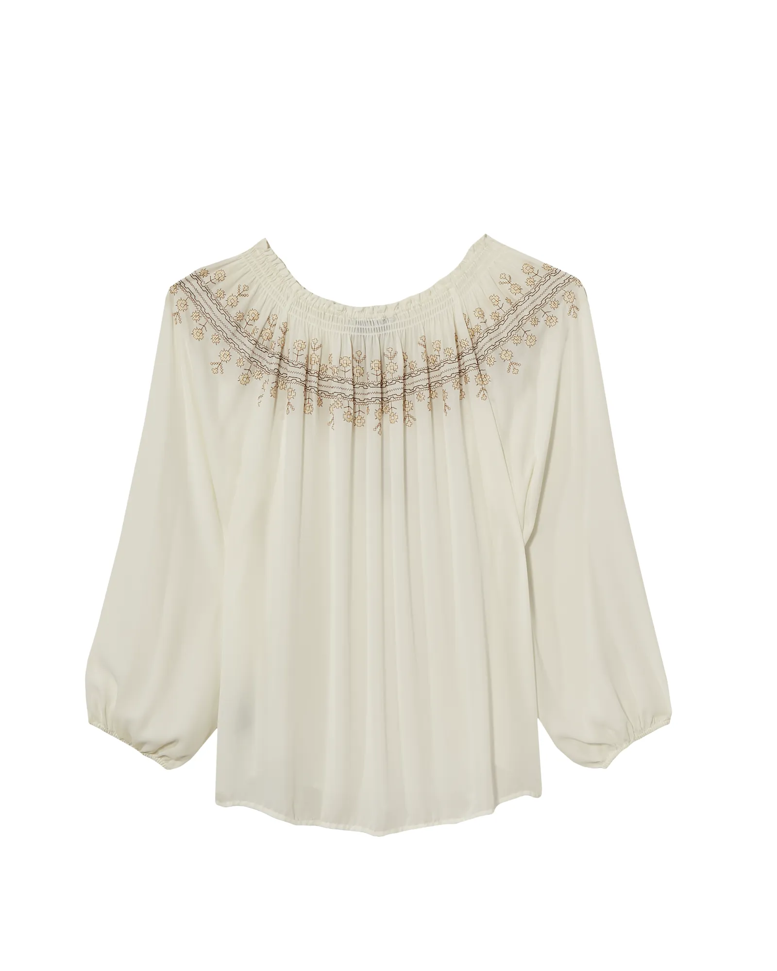 Jenna Embroidered Long Sleeve Blouse | White