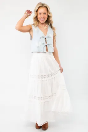 Kait Eyelet White Midi Skirt