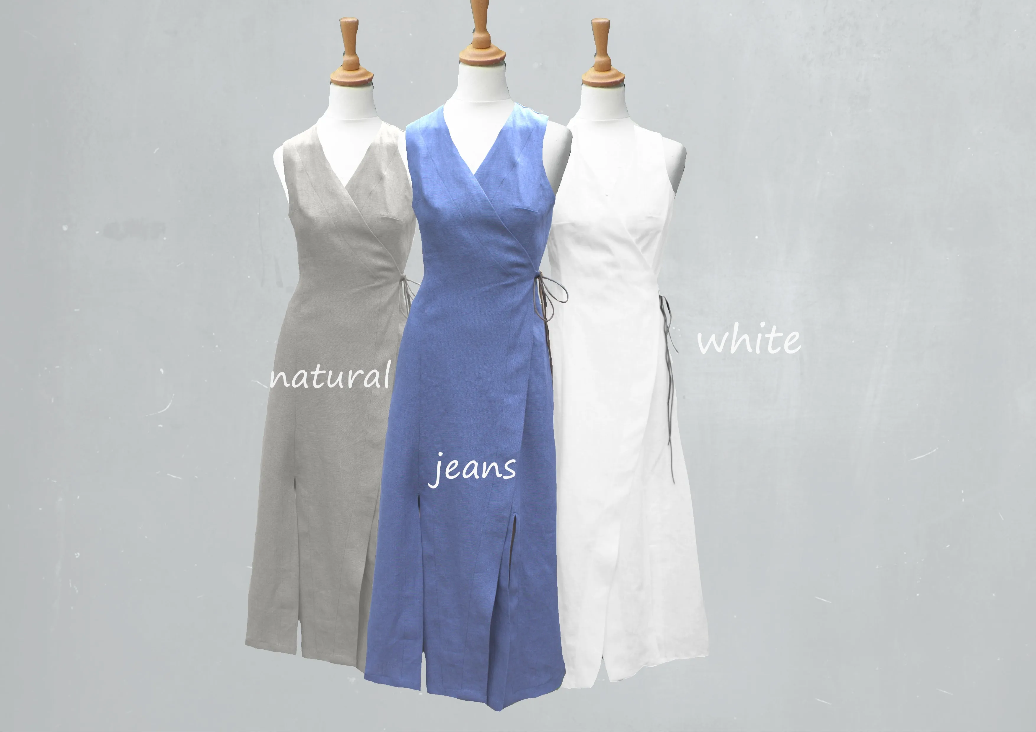 lange linnen overslag jurk  / linen maxi wrap dress
