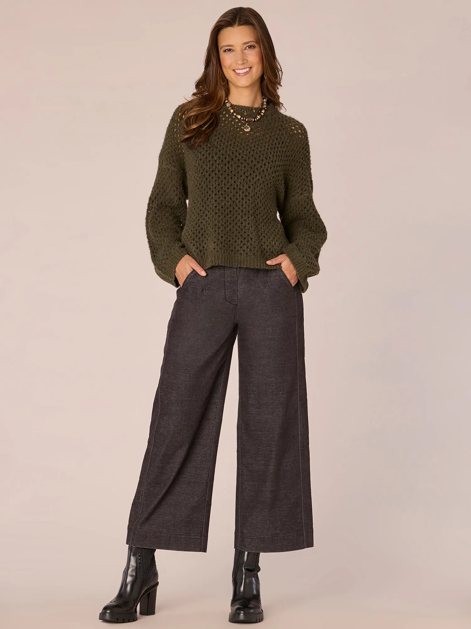 Long Sleeve Round Neck Open Work Sweater