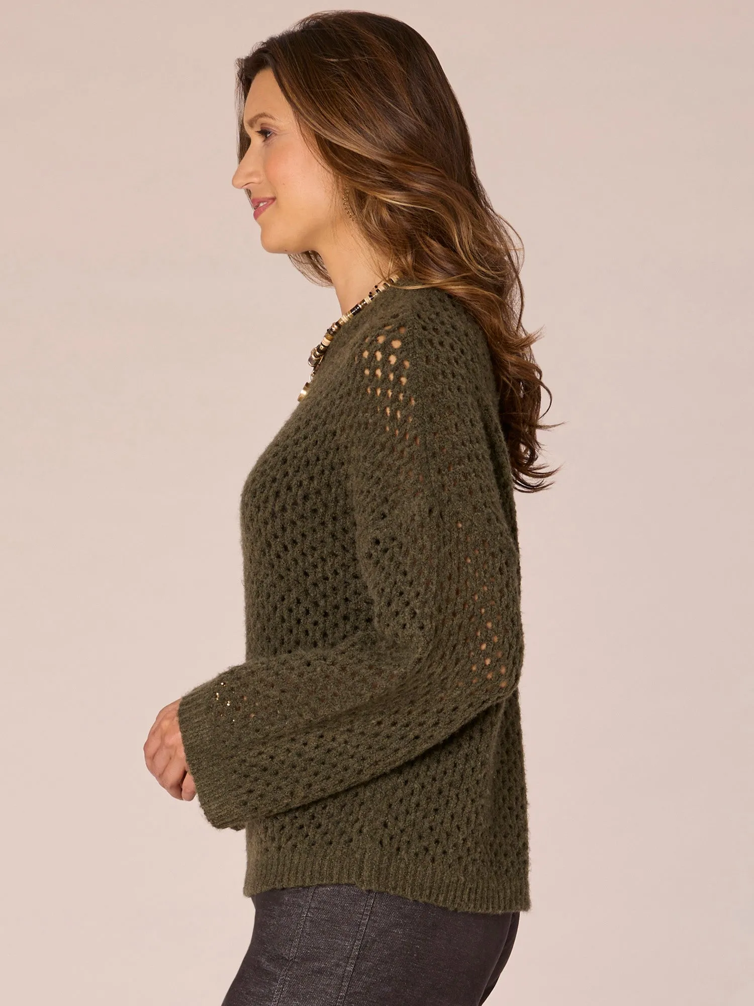 Long Sleeve Round Neck Open Work Sweater