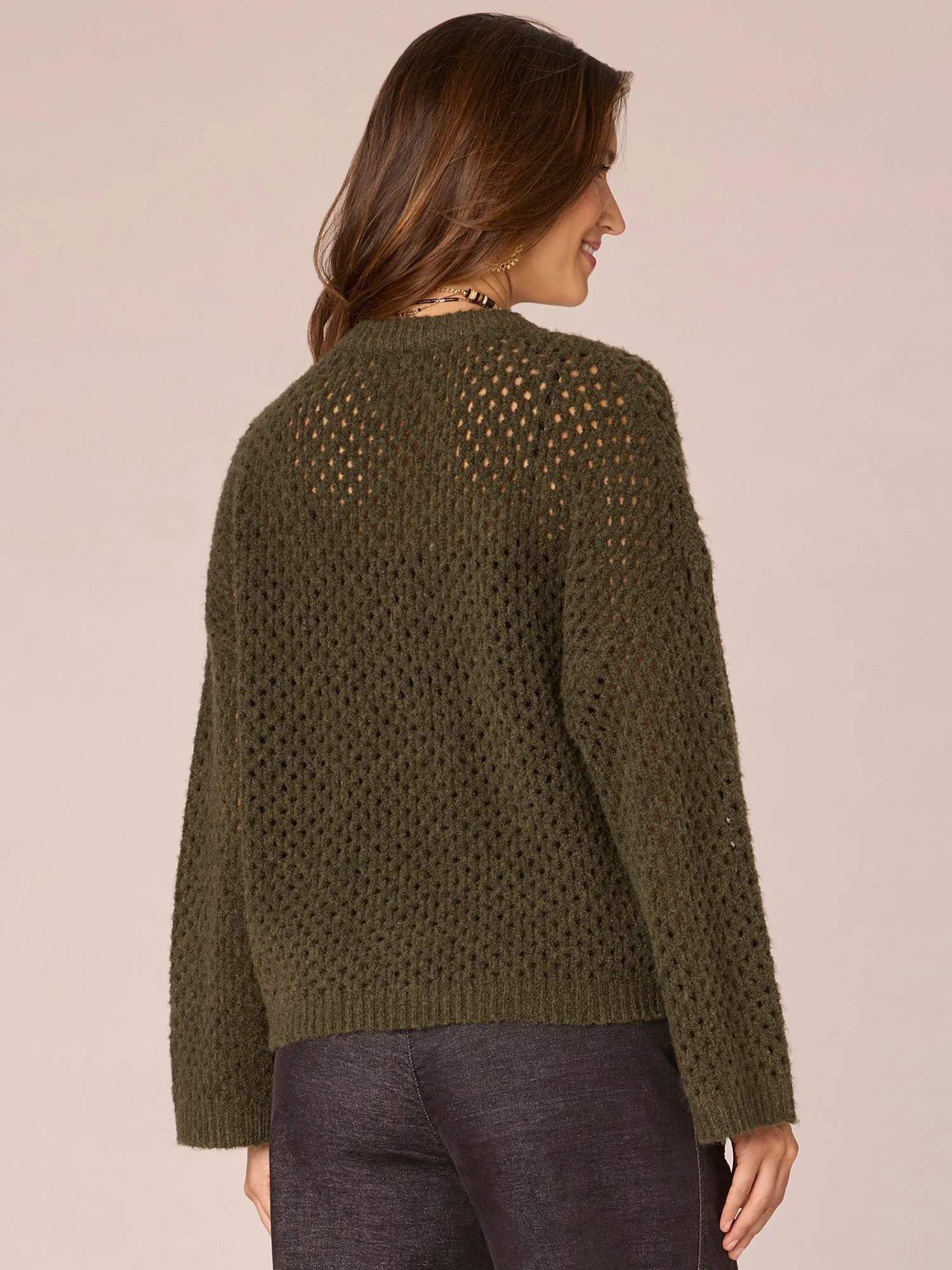 Long Sleeve Round Neck Open Work Sweater