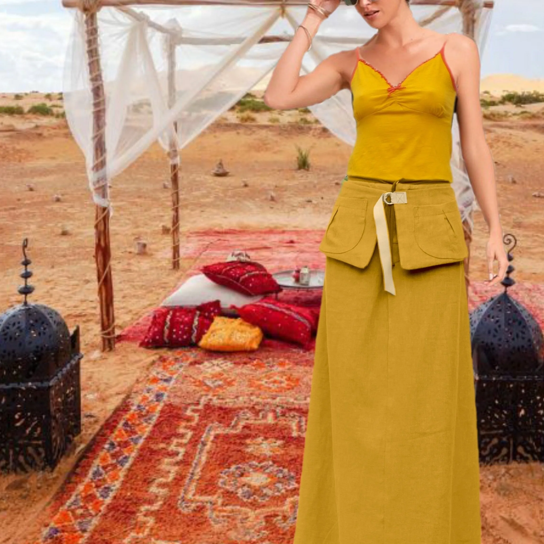 maxi rok van gewassen linnen met losse heupriem,  maxi skirt made of washed linen with separate belt