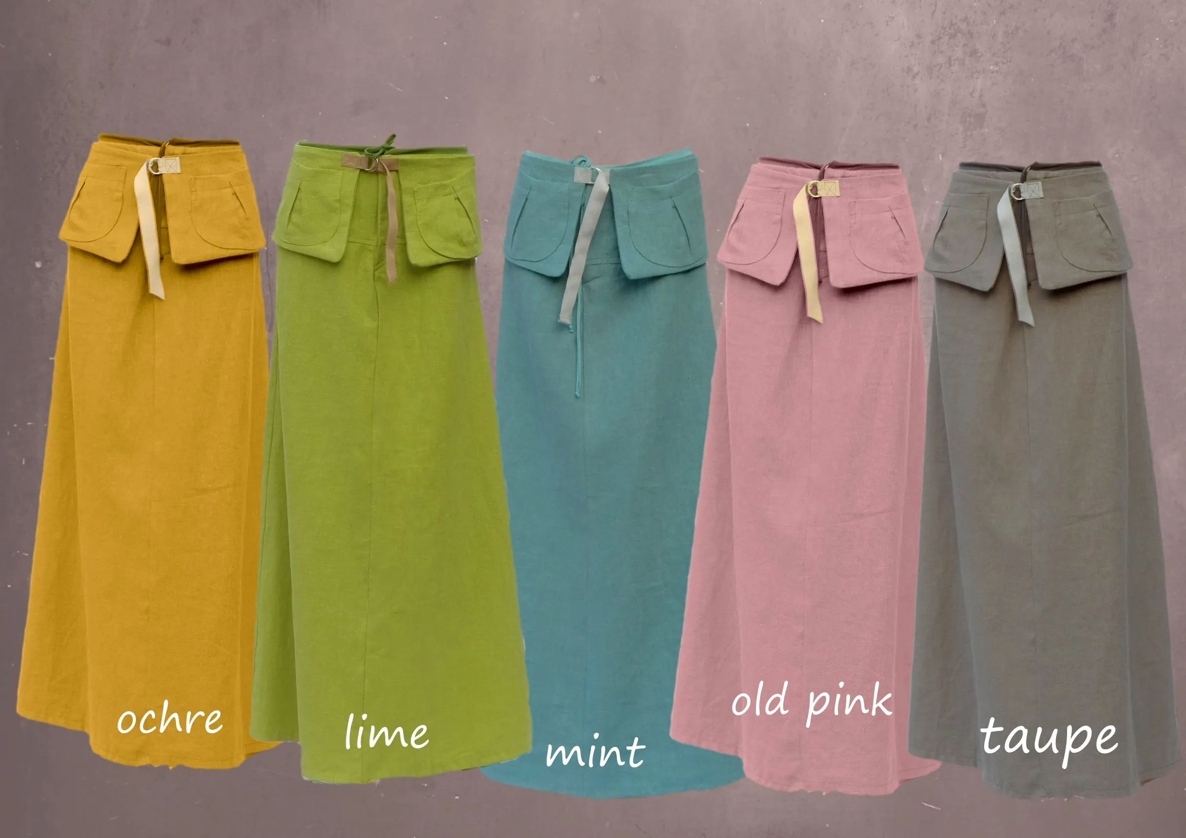 maxi rok van gewassen linnen met losse heupriem,  maxi skirt made of washed linen with separate belt
