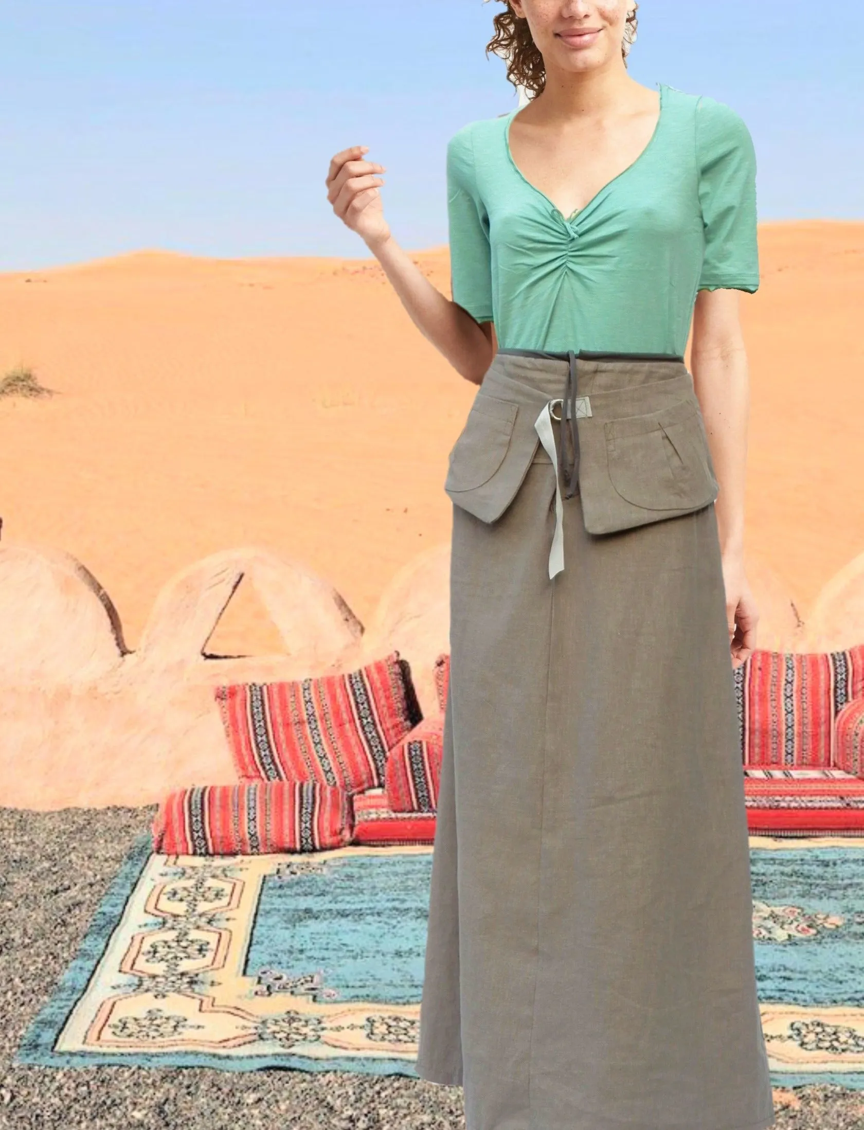maxi rok van gewassen linnen met losse heupriem,  maxi skirt made of washed linen with separate belt