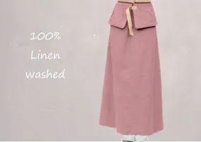 maxi rok van gewassen linnen met losse heupriem,  maxi skirt made of washed linen with separate belt