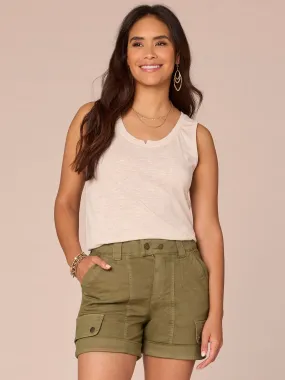 Petite Sleeveless Notched Neck Side Slit Hem Knit Tank Top