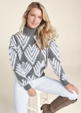 Printed Eyelash Turtleneck Sweater - Grey Multi
