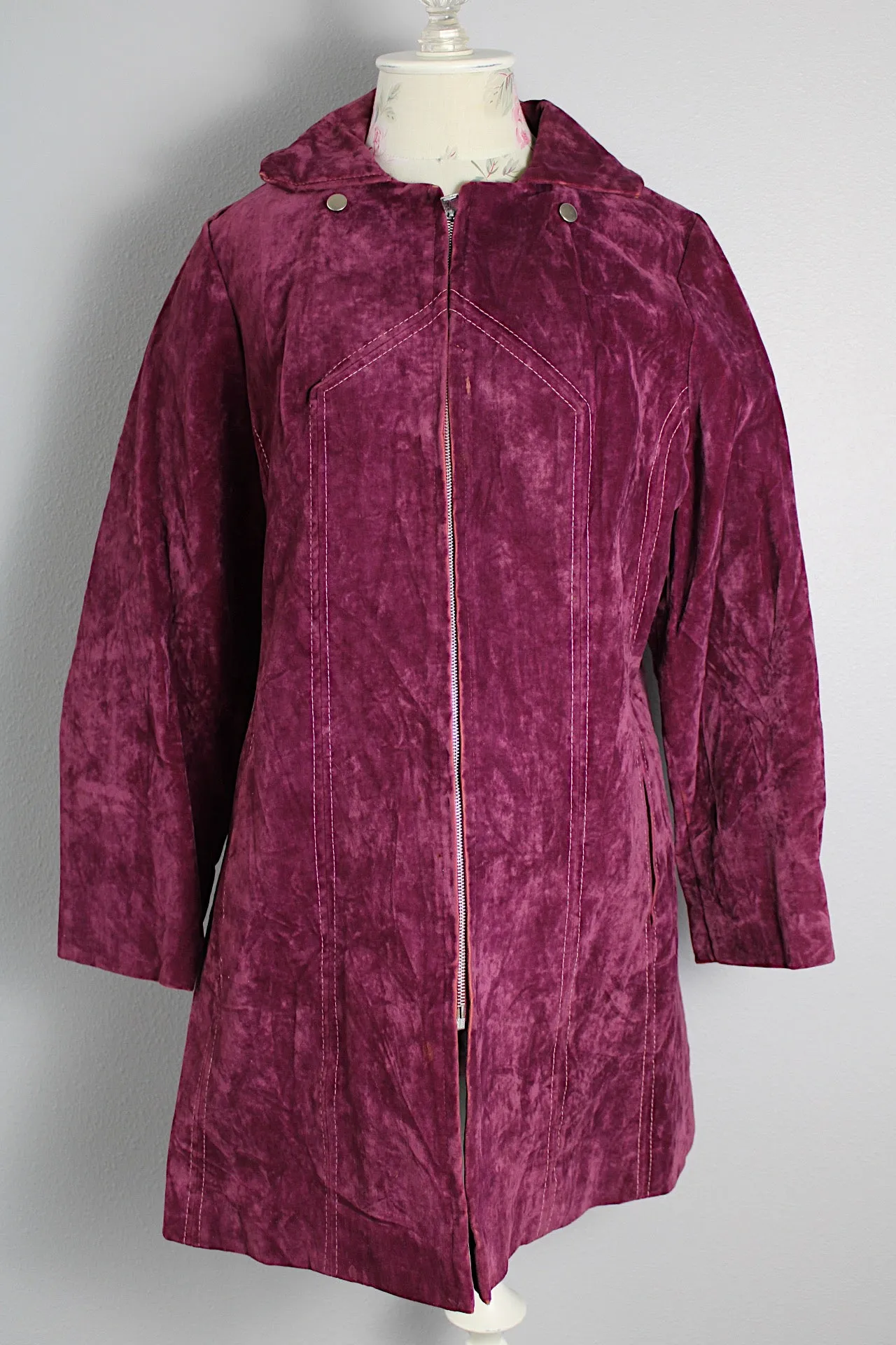 Purple Velvet Zip Up Coat