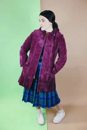 Purple Velvet Zip Up Coat