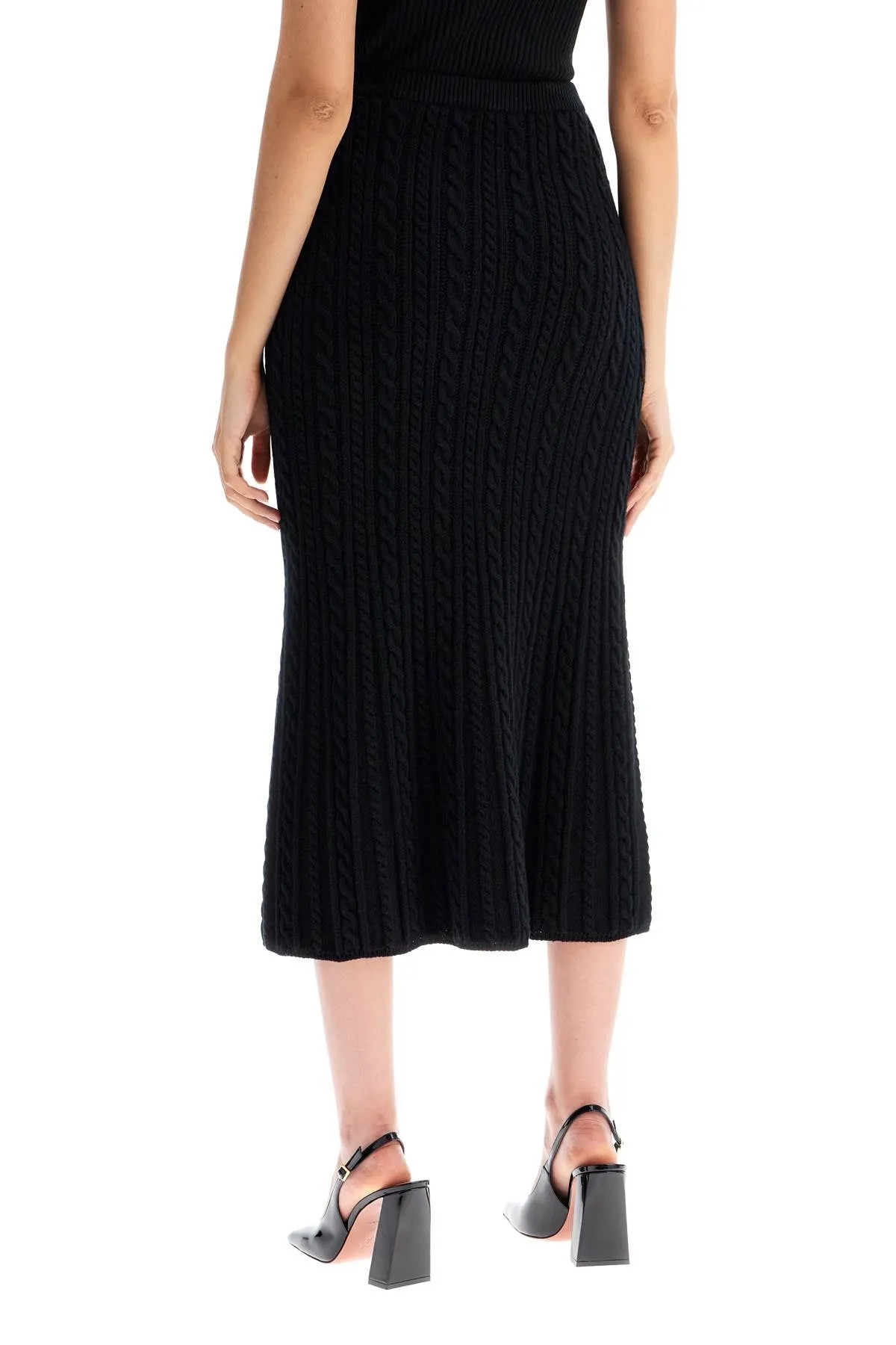 "knitted midi skirt with cable knit