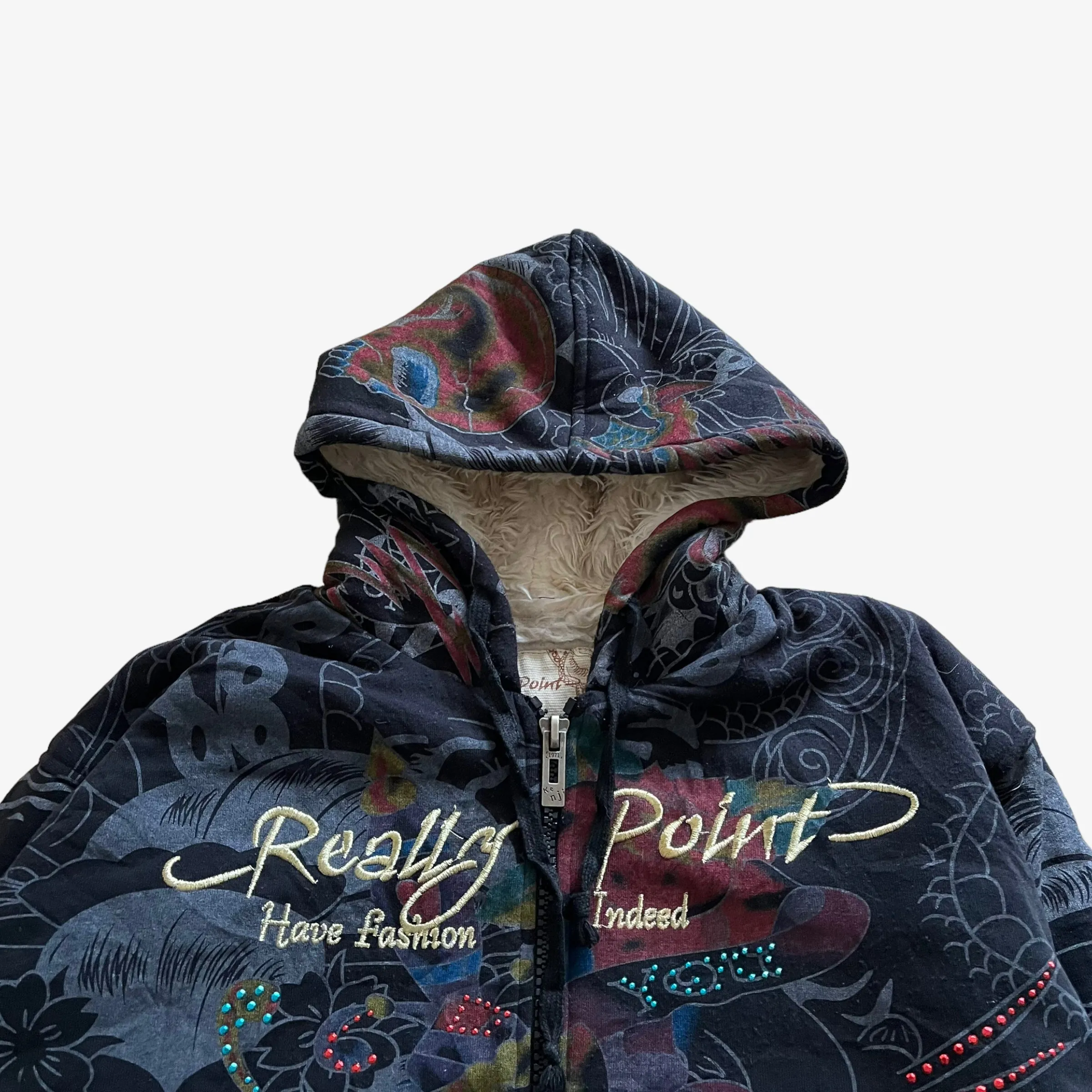 Really Point Rhinestone Snake & Skull Print Double Sided Jacket