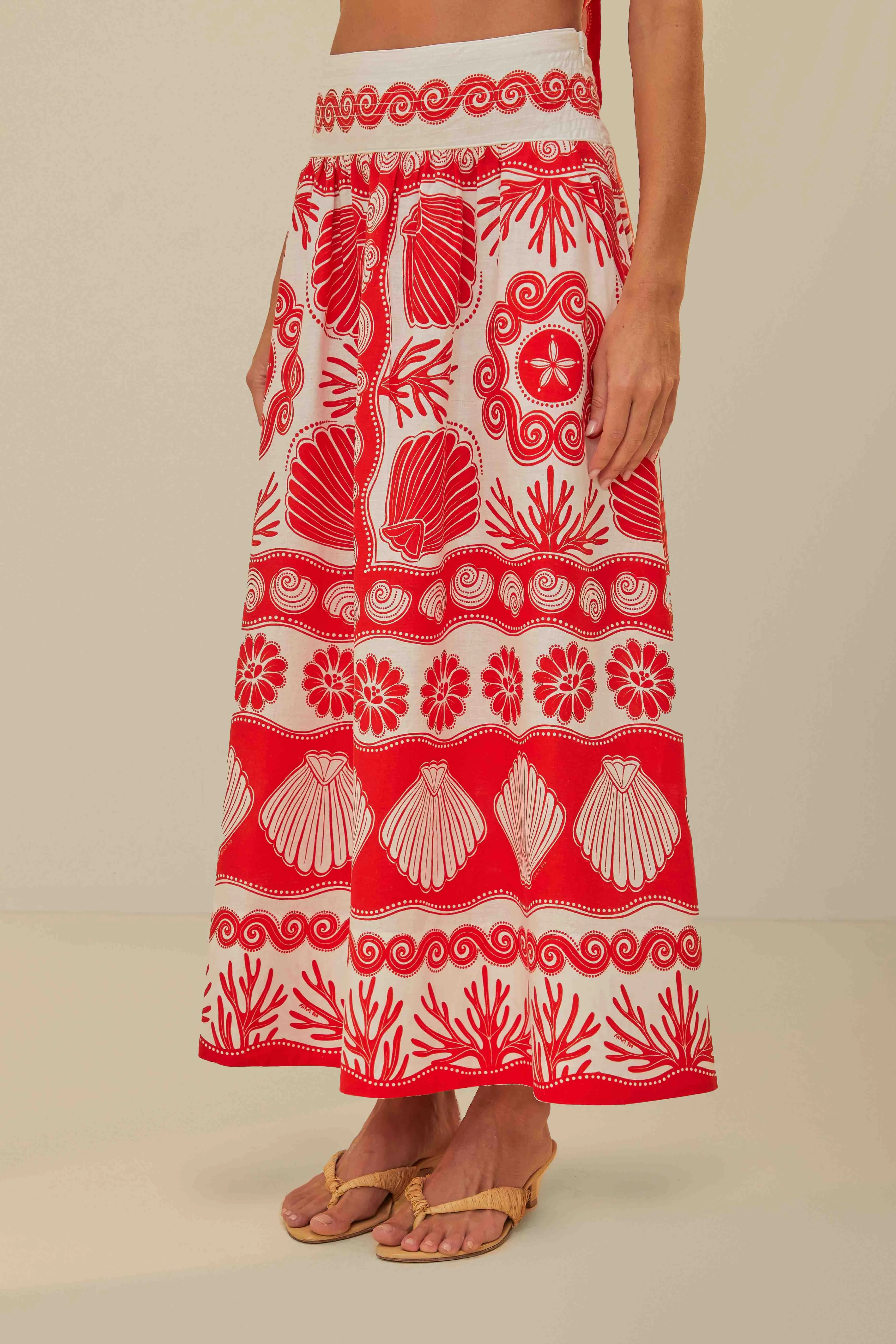 Red Ainika Shell LENZING™ ECOVERO™ Euroflax™ Maxi Skirt