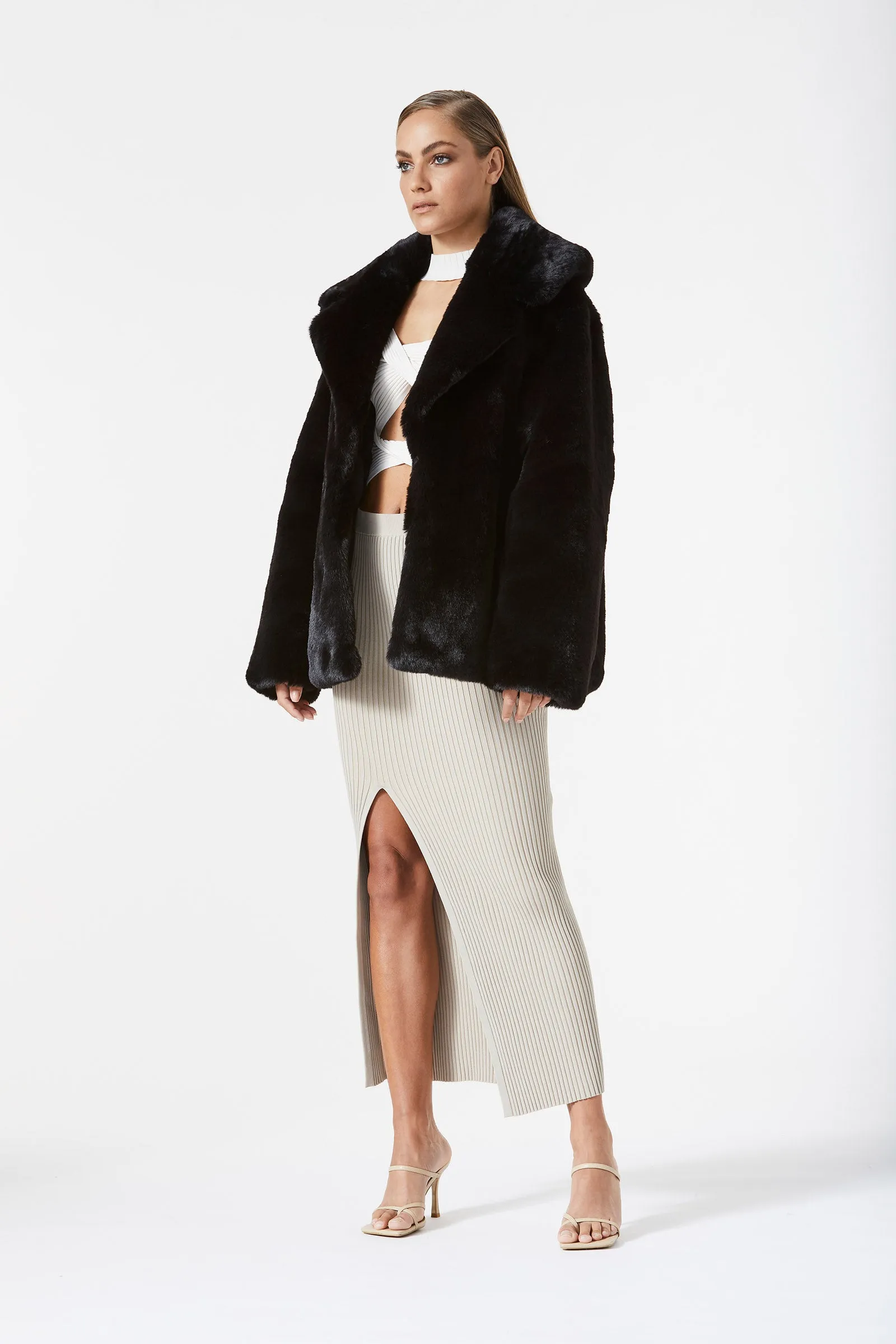 San Sloane Dahlia Faux Fur Jacket Black