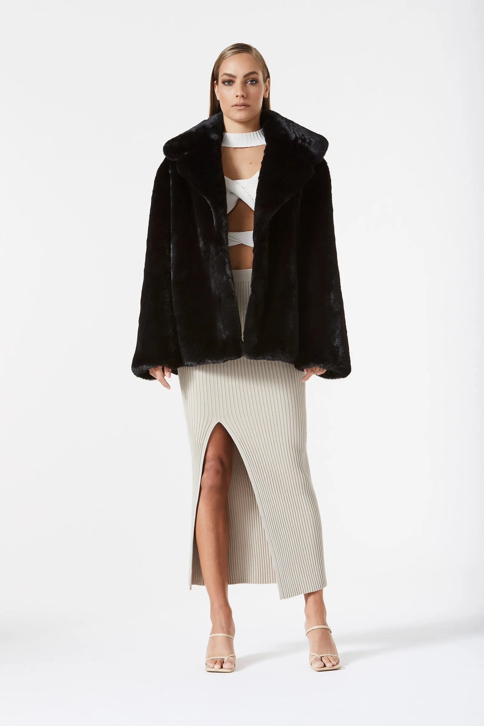 San Sloane Dahlia Faux Fur Jacket Black