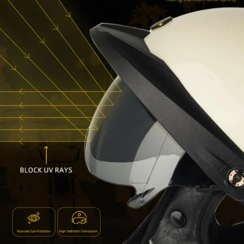 Sturgis Style DOT Helmet with Retractable UV Lens - Ivory White