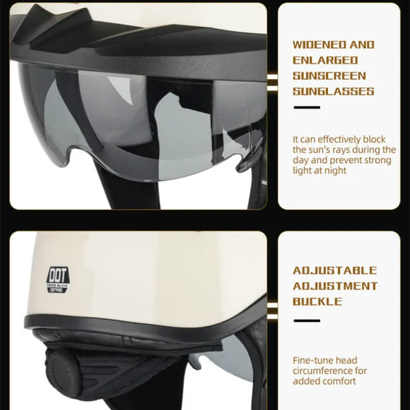 Sturgis Style DOT Helmet with Retractable UV Lens - Ivory White