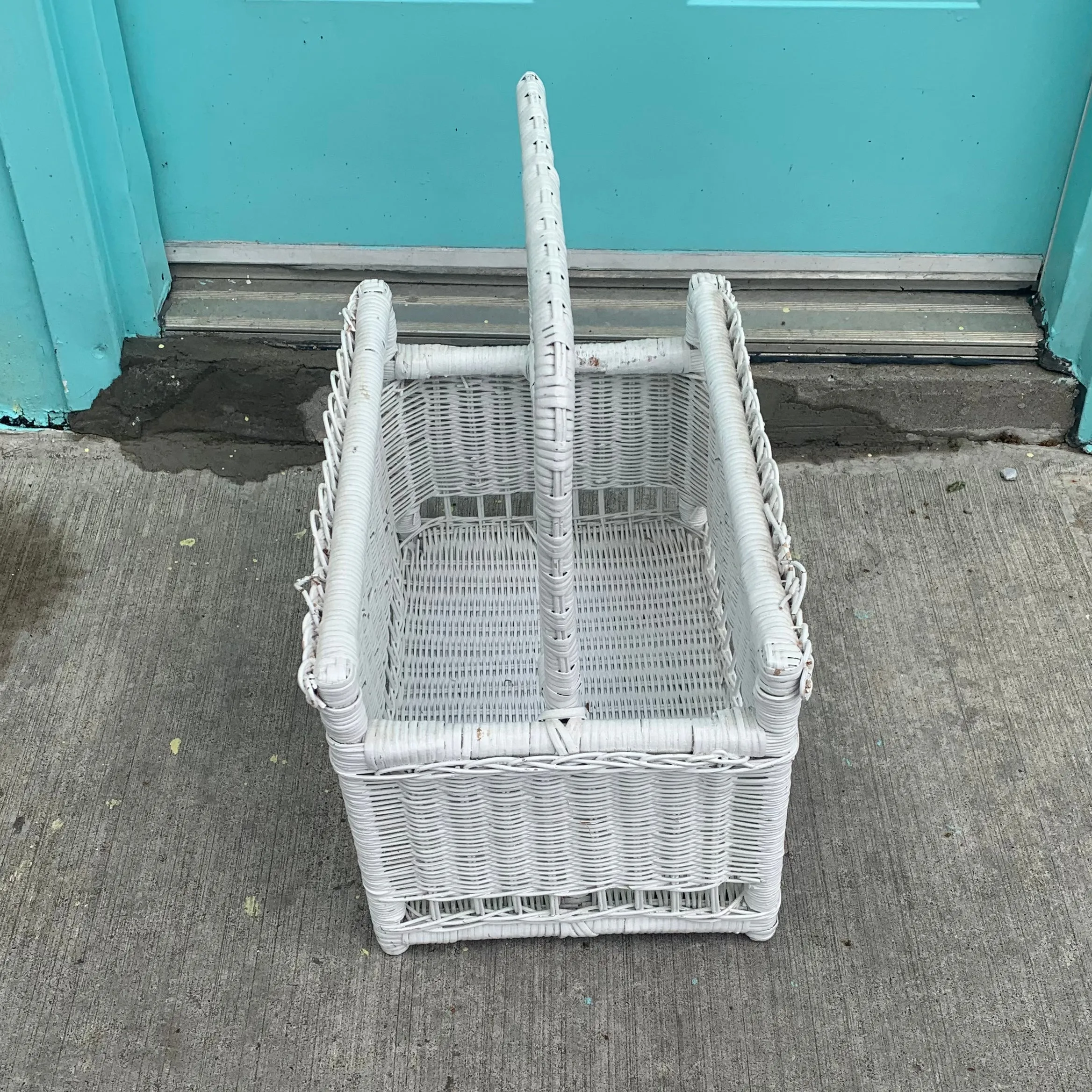 Vintage Painted Wicker Magazine Holder